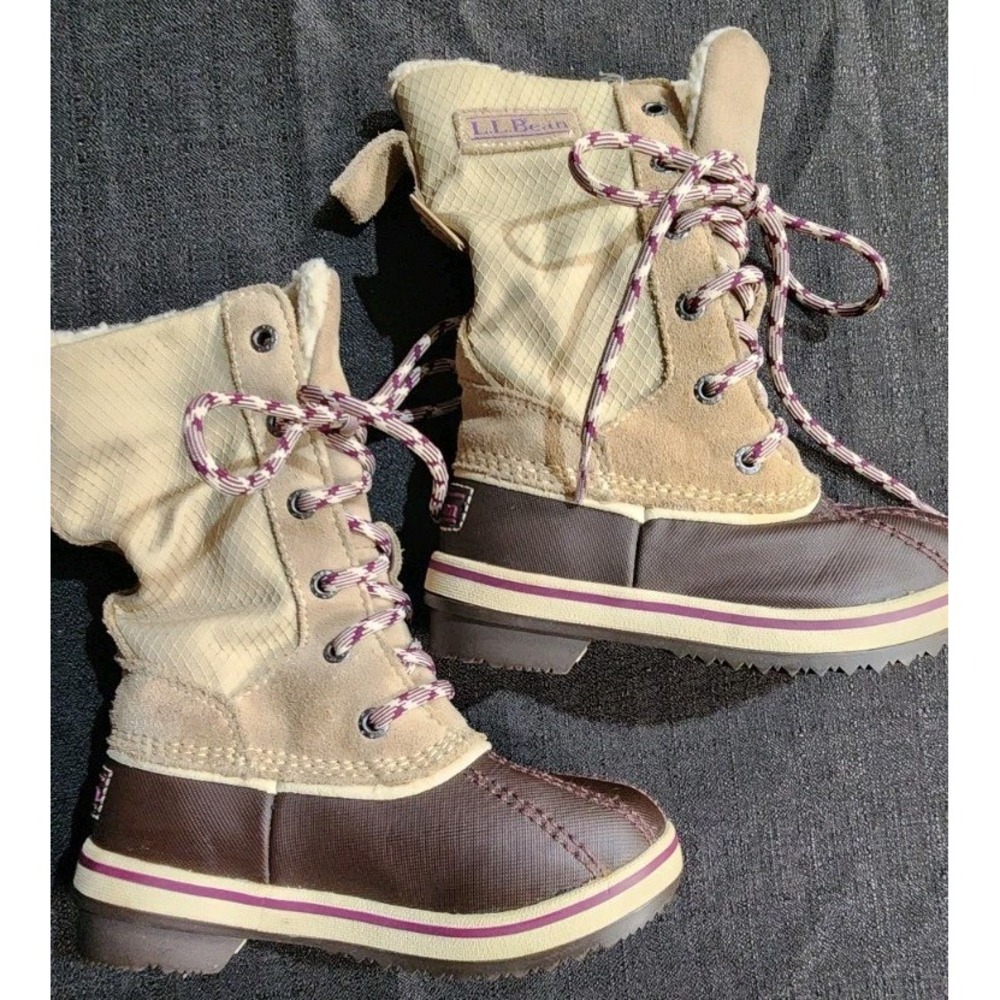 LL Bean Boots 10 Boys Girls Tan Lace Up Kids Snow Tek Waterproof Winter‎ NEW